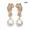 Approx. 12.0 mm, White South Sea Pearl, Leopard CZ Paved Dangle Pearl Stud Earrings