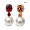 Approx. 11.0 mm, White South Sea Pearl, Garnet Dot Dangle Pearl Stud Earrings
