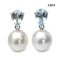 10.4 mm and 10.5 mm, White South Sea Pearl, Aquamarine Light Drop Dangle Pearl Stud Earrings