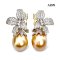 Approx. 13.0 - 14.0 mm, Gold South Sea Pearl, Lily CZ Paved Pearl Stud Earrings