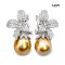 13.9 mm and 14.2 mm, Gold South Sea Pearl, Lily CZ Paved Pearl Stud Earrings