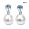 Approx. 9.0 mm, White South Sea Pearl, Aquamarine Dark Drop Shaped Dangle Pearl Stud Earrings