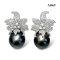 13.5 mm and 13.6 mm, Tahitian Pearl, Orchid Moissanite Paved Pearl Stud Earrings