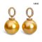 12.4 mm and 12.4 mm, Gold South Sea Pearl, O Ring Diamond Pave Dangle Pearl Stud Earrings