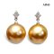 11.9 mm and 12.0 mm, Gold South Sea Pearl, Rhombus Diamond Paved Dangle Pearl Stud Earrings