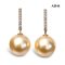11.8 mm and 12.0 mm, Gold South Sea Pearl, Diamond Row Dangle Pearl Stud Earrings