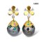 11.6 mm and 11.8 mm, Maki-e Pearl, Tahitian Pearl, Flower Diamond Dangle Pearl Stud Earrings