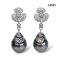 11.1 mm and 11.1 mm, Maki-e Pearl, Tahitian Pearl, Clover Leaf Diamond Paved Dangle Pearl Stud Earrings