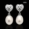Approx. 8.0 mm, Freshwater Pearl, Heart Caviar Leather Pattern Dangle Pearl Stud Earrings