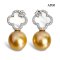 12.1 mm and 12.1 mm, Gold South Sea Pearl, Van Van Clover Leaf Pearl Stud Earrings