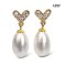Approx. 6.0 - 6.5 mm, Freshwater Pearl, Heart CZ Paved Dangle Pearl Stud Earrings