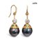 11.2 mm and 11.4 mm, Maki-e Pearl, Fish Hooks Diamond Dot Dangle Pearl Earrings
