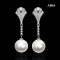 12.8 mm and 12.9 mm, White South Sea Pearl, "Cabaret" Diamond Row Dangle Pearl Stud Earrings