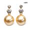 11.5 mm and 11.6 mm, Gold South Sea Pearl, Double Daiamond Dangle Pearl Stud Earrings