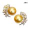 10.6 mm and 10.6 mm, Gold South Sea Pearl, Plume Daiamond Paved Pearl Stud Earrings