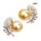 10.5 mm and 10.6 mm, Gold South Sea Pearl, Plume Diamond Paved Pearl Stud Earrings