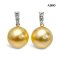 11.4 mm and 11.5 mm, Gold South Sea Pearl, Three Stones Diamond Pearl Stud Earrings