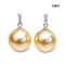 11.2 mm and 11.3 mm, Gold South Sea Pearl, Three Stones Diamond Row Dangle Pearl Stud Earrings
