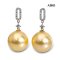 11.5 mm and 11.6 mm, Gold South Sea Pearl, O Ring Diamond Paved Dangle Pearl Stud Earrings