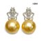 11.0 mm and 11.2 mm, Gold South Sea Pearl, Diamond Crown Pearl Stud Earrings