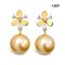 11.5 mm and 11.6 mm, Gold South Sea Pearl, Flower Diamond Pearl Stud Earrings