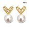 Approx. 6.0 mm, Moonlight Lot, Akoya Pearl, Heart CZ Paved Pearl Stud Earrings