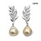 Approx. 10.0 mm, Gold South Sea Pearl, Olive Leaves Dangle Pearl Stud Earrings