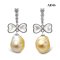 Approx. 9.0 - 10.0 mm, Gold South Sea Pearl, Bow Heart Dangle Pearl Stud Earrings