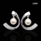 Approx. 7.0 mm, Moonlight Lot, Akoya Pearl, Ribbon CZ Paved Dangle Pearl Stud Earrings