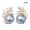 Approx. 13.0 mm, Blue Topia Lot, Amami Oshima Mabe Pearl, Plume Moissanite Paved Pearl Stud Earrings