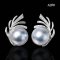 Approx. 13.0 mm, Blue Topia Lot, Amami Oshima Mabe Pearl, Plume Moissanite Paved Pearl Stud Earrings