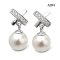Approx. 6.0 mm up, Moonlight Lot, Akoya Pearl, X Cross CZ Dangle Pearl Stud Earrings