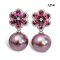 12.6 mm and 12.8 mm, Edison Pearl, Flower Garnet Dangle Pearl Stud Earrings