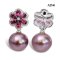 12.6 mm and 12.8 mm, Edison Pearl, Flower Garnet Dangle Pearl Stud Earrings