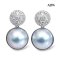 Approx. 13.0 mm, Amami Oshima Mabe Pearl, Coin Flower Diamond Paved Dangle Pearl Stud Earrings