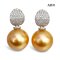 Approx. 13.0 mm, Gold South Sea Pearl, Diamond Leaf Dangle Pearl Stud Earrings