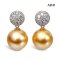 Approx. 14.0 mm, Gold South Sea Pearl, Flower Diamond Paved Coin Dangle Pearl Stud Earrings