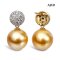 Approx. 14.0 mm, Gold South Sea Pearl, Flower Diamond Paved Coin Dangle Pearl Stud Earrings