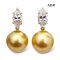 14.0 mm and 14.1 mm, Gold South Sea Pearl, Six Prongs Moissanite Marquise Shape Dangle Pearl Stud Earrings
