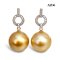 15.4 mm and 15.3 mm, Gold South Sea Pearl, Donut Hinge Diamond Paved Dangle Pearl Stud Earrings