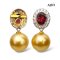 12.0 mm and 12.1 mm, Gold South Sea Pearl, Oval Shape Garnet Halo White Zircon Dangle Pearl Stud Earrings