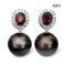 Approx. 15.2 mm, Tahitian Pearl, Garnet Halo White Topaz Dangle Pearl Stud Earrings