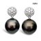 16.0 mm and 16.1 mm, Tahitian Pearl, Coin Flower Moissanite Paved Dangle Pearl Stud Earrings