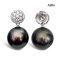 16.0 mm and 16.1 mm, Tahitian Pearl, Coin Flower Moissanite Paved Dangle Pearl Stud Earrings