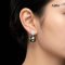 16.0 mm and 16.1 mm, Tahitian Pearl, Coin Flower Moissanite Paved Dangle Pearl Stud Earrings
