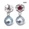 Approx. 8.0 mm, Akoya Blue Rose Pearl, Garnet Dot Halo White Topaz Dangle Pearl Stud Earrings