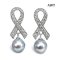 Approx. 8.0 mm, Akoya Pearl, Ribbon Rib Dangle Pearl Stud Earrings