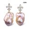 Approx. 14.0 mm, Freshwater Pearl, Fleur De Lis Dangle Pearl Stud Earrings