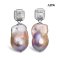 Approx. 14.0 mm, Freshwater Pearl, Octagon Baguette Shape CZ Paved Dangle Pearl Stud Earrings