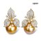 Approx. 14.0 - 15.0 mm, Gold South Sea Pearl, Lily Moissanite Paved Pearl Stud Earrings with Omega Earring Backs